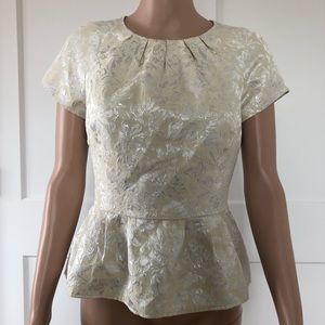 Forever 21 Cream Shimmer Silver Peplum Blouse Small